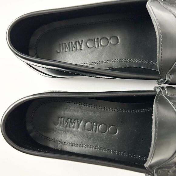 NEW Jimmy Choo Mocca Gold Tone Star Chain Loafers Black Leather Size IT 39 US 9 - Picture 5 of 7